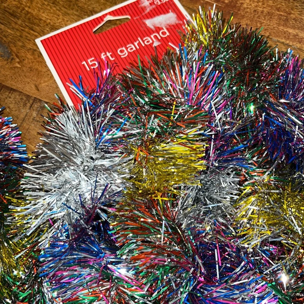 Target x3 vintage look multi colored Christmas tinsel garland x3. Brand new.